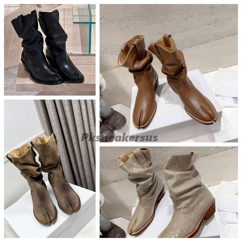 Western Ankle Tabi Mm6 Toe Chunky Heels 5.5cm Fashion boots Women's designer dress party shoes