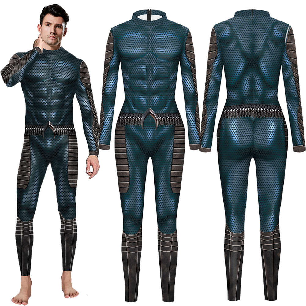 Superhero Aquaman Arthur Curry Jumpsuit Cosplay Costume Zentai Adult Men Sexy D Printing Bodysuit Halloween Party