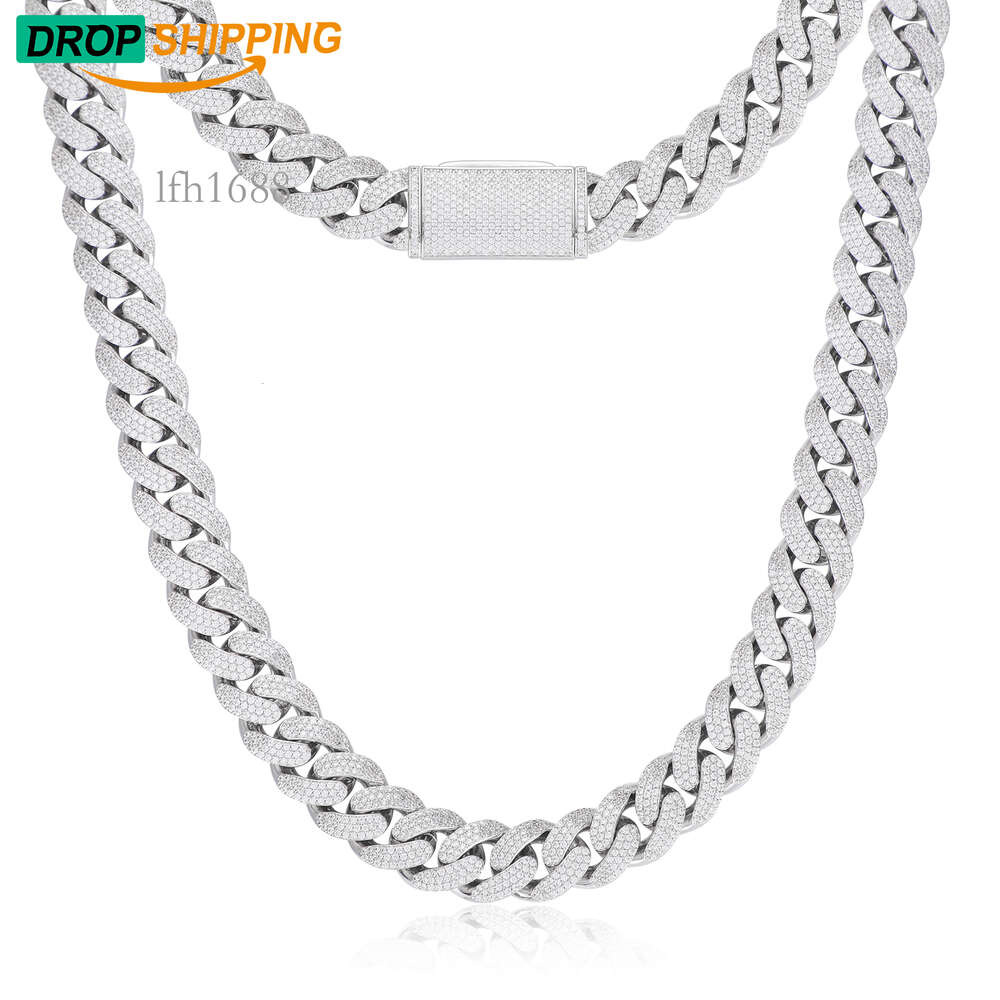 Pass Diamond Tester 8 mm-20 mm Moissanit kubanische Gliederkette Sterling Silber Vvs Mossanit Hip Hop Schmuck Herren kubanische Halskette