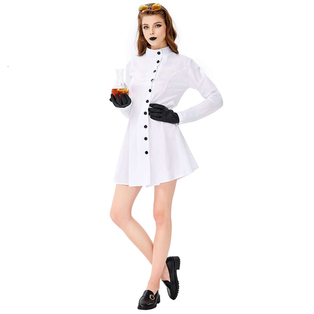 Костюм безумного ученого на Хэллоуин, костюм доктора медсестры, женское белое платье для косплея