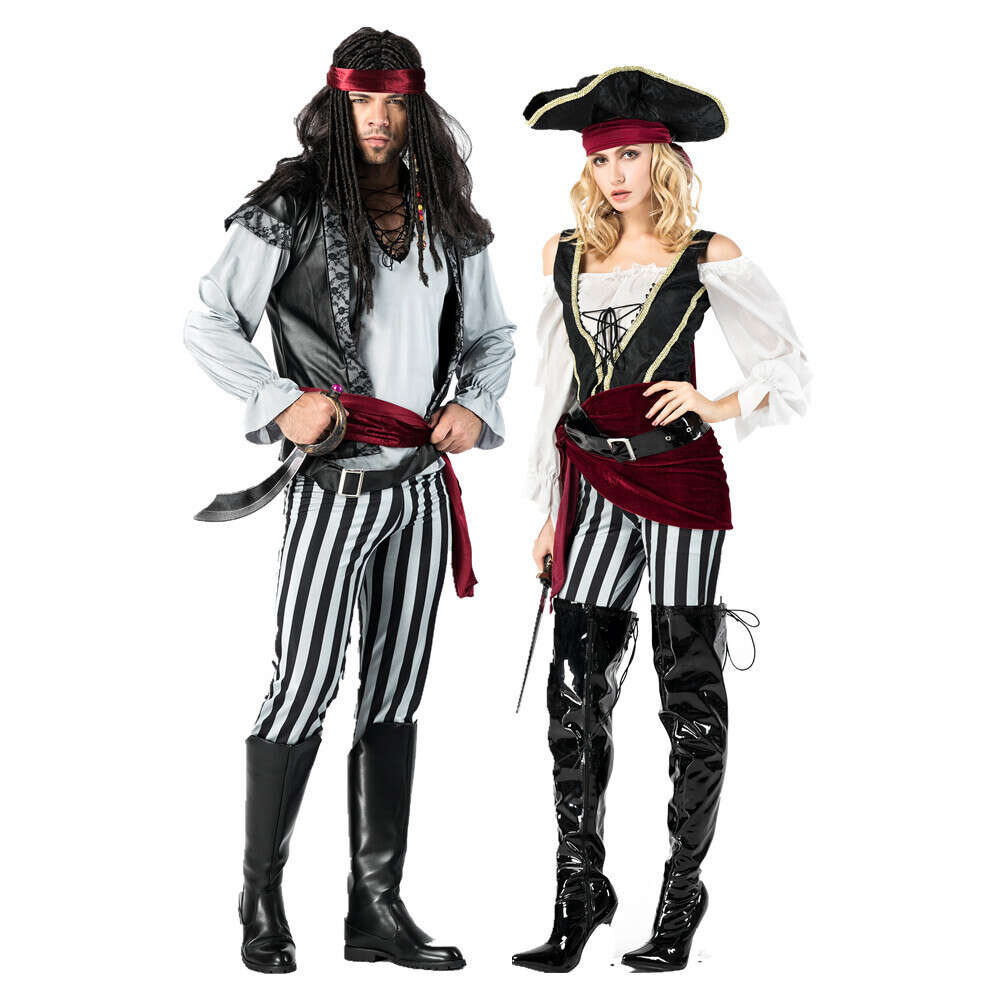 Deluxe Pirate Kostüm Cadılar Bayramı Karnaval Cosplay Pirates Süslü Elbise Çift Takım Kostümleri Yetişkin için