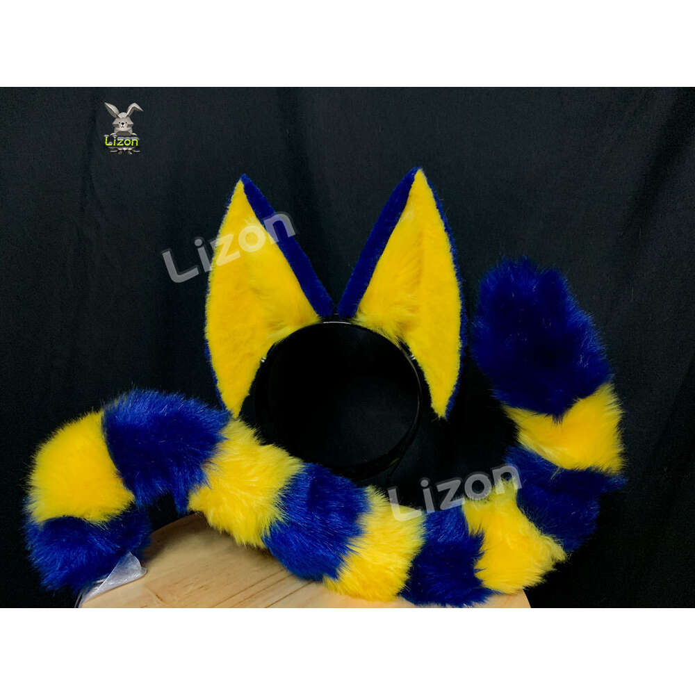 Ankha Cosplay Ears Tail Cat Hairhoop Costume Accessories For Christmas Custom Made Blue Yello