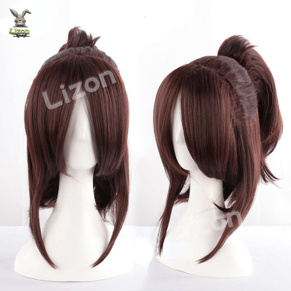 Cosplay Attack på Titan Hange Zoe Cosplay Wig Dark Brown Synthetic Hair with Ponytail Hanji Anime Glasses Rollspel PropScosplay