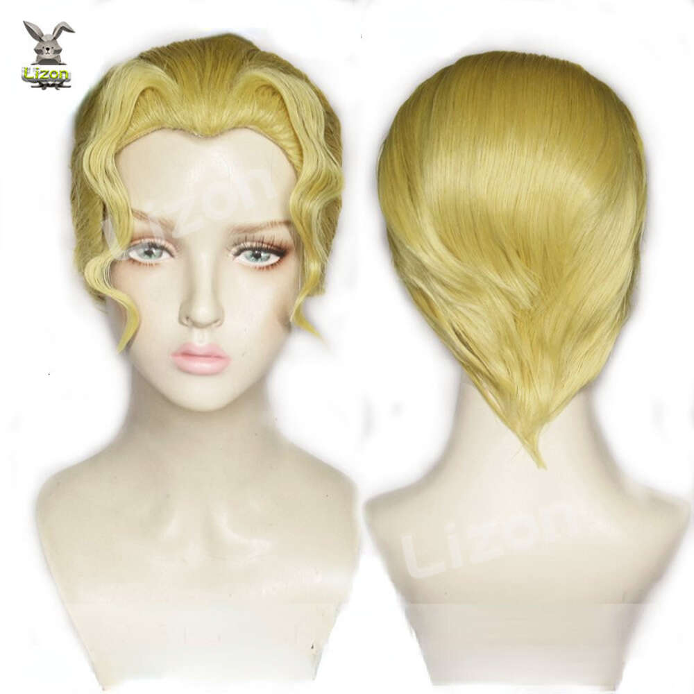 Cosplay Jojo S Bizarre Adventure Yoshikage Kira Diamond È Infrangibile Parrucca Cosplay Dorata Ondulata Resistente Al Calore Capelli Sintetici Capcosplay