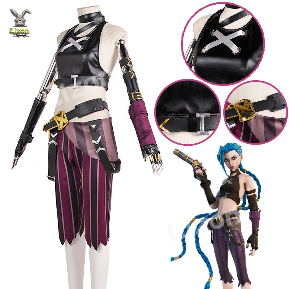 Cosplay arcane jinx cosplay costume game lol peruk hår cm skor kvinnor sexig halloween carnival suitcosplay