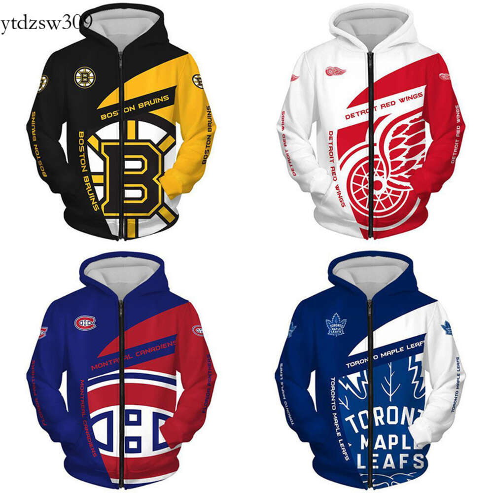 20233d Digital Printed Men's Ice Hockey Baseball Jacket Cardigan Hooded Zipper Sweater Jacket