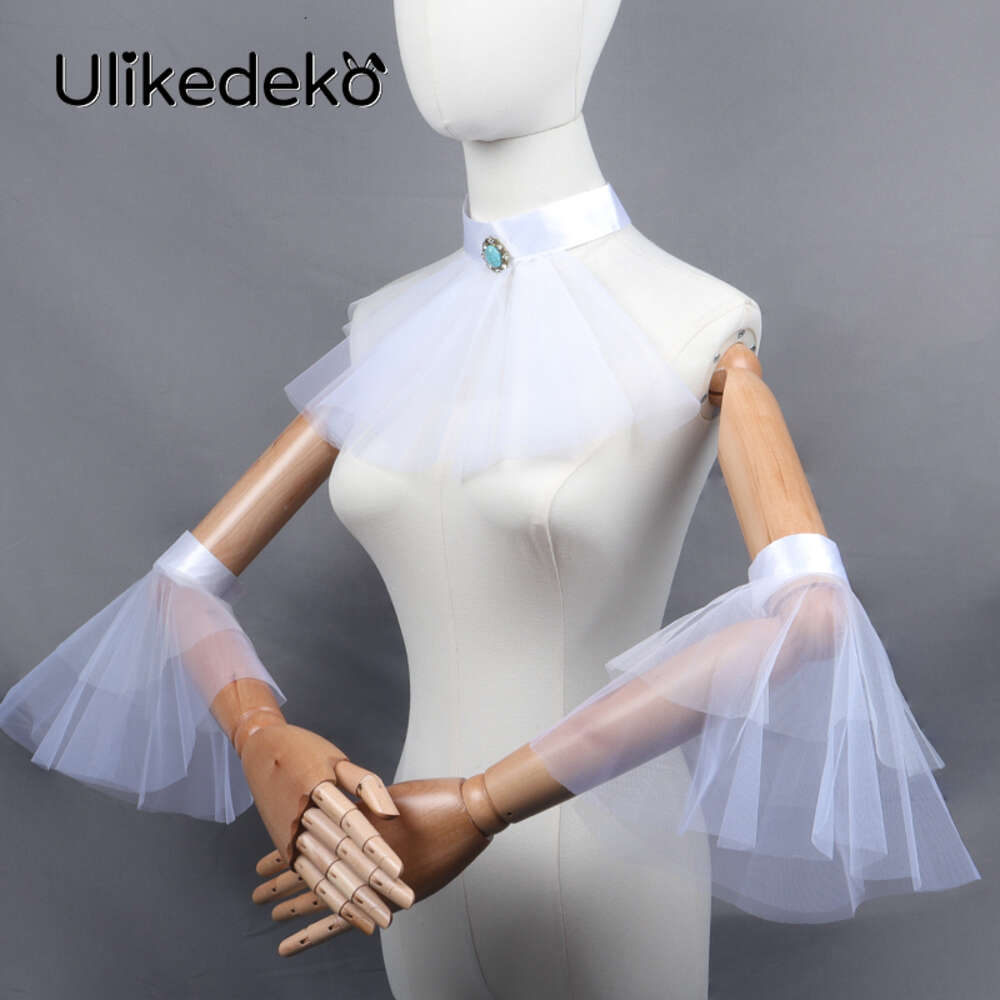 Cosplay viktorianischen gefälschte Kragen und Handgelenk Manschetten Set Mesh Rüschen Gothic Halsband Fliege Handschuhe Rokoko Zubehör Rave Party Cosplay Propscosplay