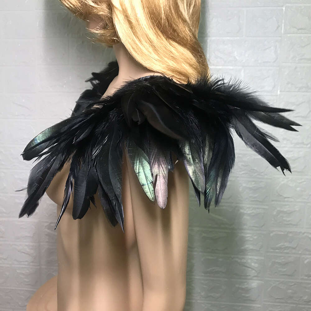 Cosplay PC Black Rooster Feather Spall Epaulettes Natural Collar Cape Stole Scialgo Shrug DecorationCosplay