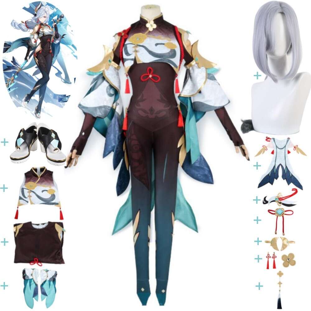 Cosplay Anime Game Genshin Impact Shenhe Shen He Cosplay Costume Wig Shoes Liyue Sexy Woman Jumpsuit Hallowen Carnival Party Suit