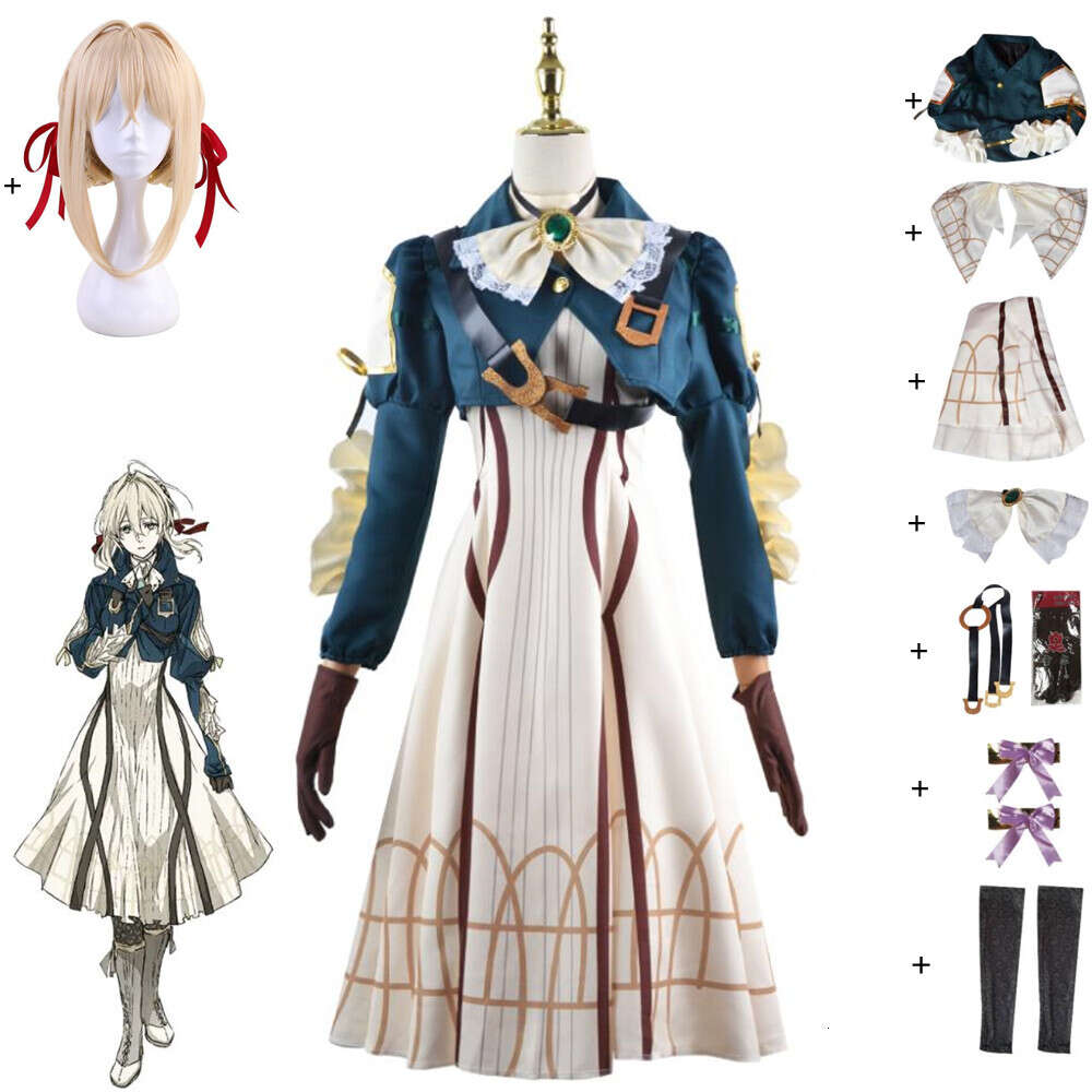 Cosplay Anime Auto Memories Puppe Violet Evergarden Cosplay Kostüm Perücke Erwachsene Unisex Mantel Kleid Halloween Schöner Lolita Anzug