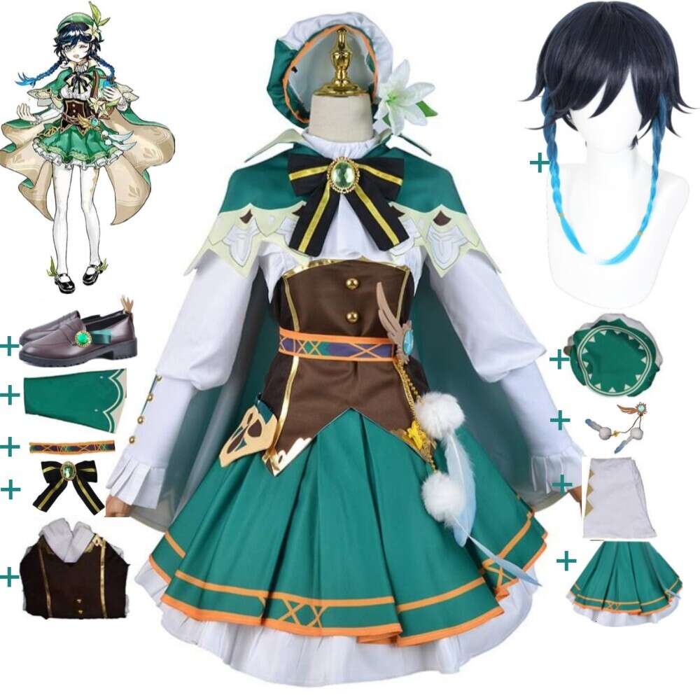 Cosplay Anime Gioco Genshin Impact Barbatos Venti Costume Cosplay Scarpe Parrucca Mondstadt I Sette Dei Lolita Halloween Carnival Party Suit