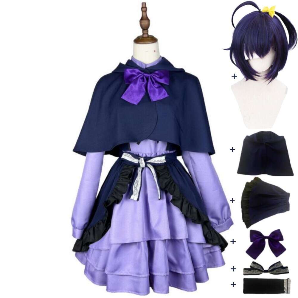 Cosplay Anime Love Chunibyo Andra villfarelser Takanashi Rikka Cosplay Costume Wig Hallowen Purple Gothic Lolita Dress Uniform Suit