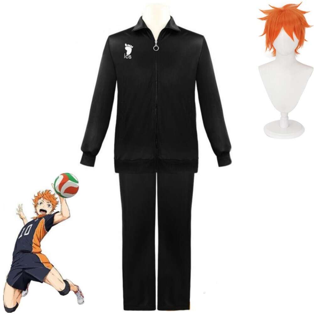 Cosplay anime haikyuu shoyo hinata cosplay costume peruk karasino skolvolleyboll lag enhetlig jacka byxor halloween kostym