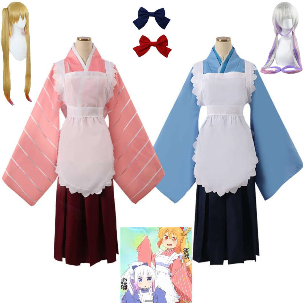 Cosplay anime Bayan Kobayashi S ejderha Maid Kanna Kamui Kamuy Kannakamui Tohru Cosplay Costume Wig Cadılar Bayramı Hizmetçi Elbise Takım