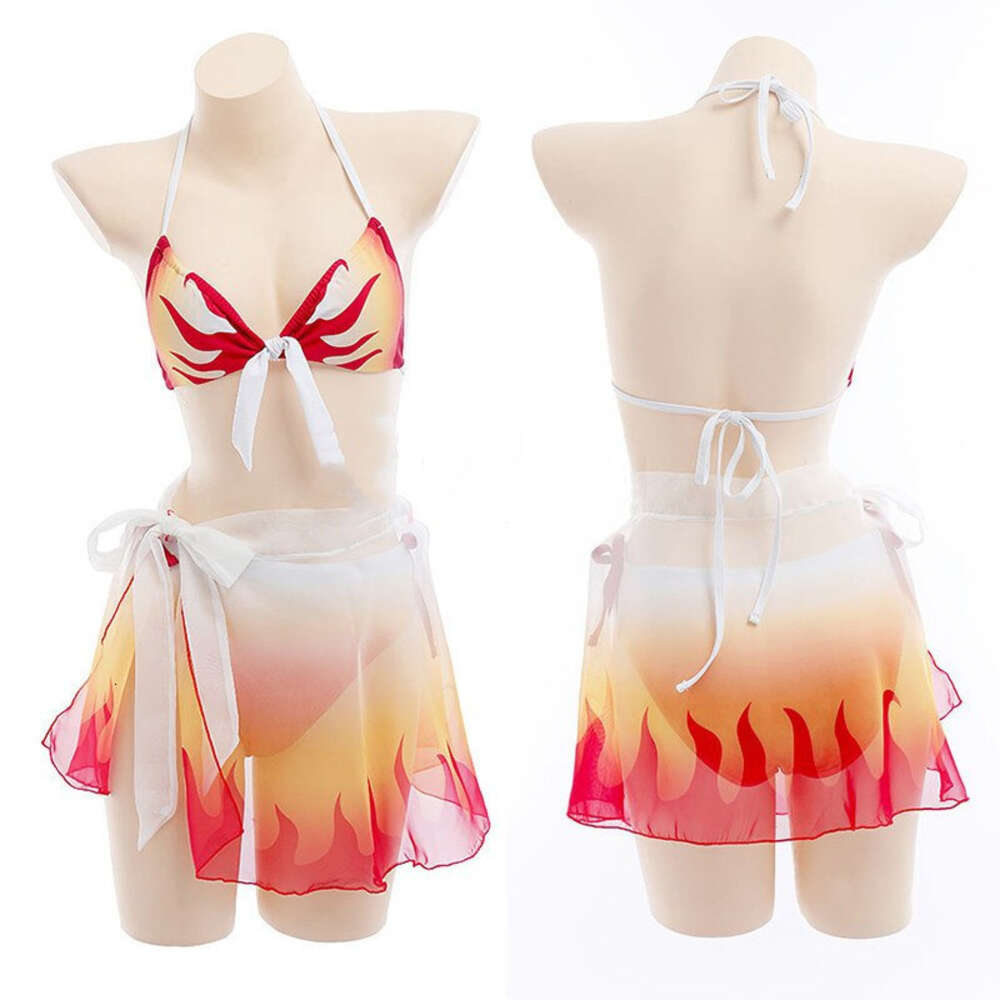 Cosplay Anime Demon Slayer Kimetsu No Yaiba Kisatsutai Corps Rengoku Kyoujurou Cosplay Costume Sexy Woman Halloween Orange Swimsuit Suit