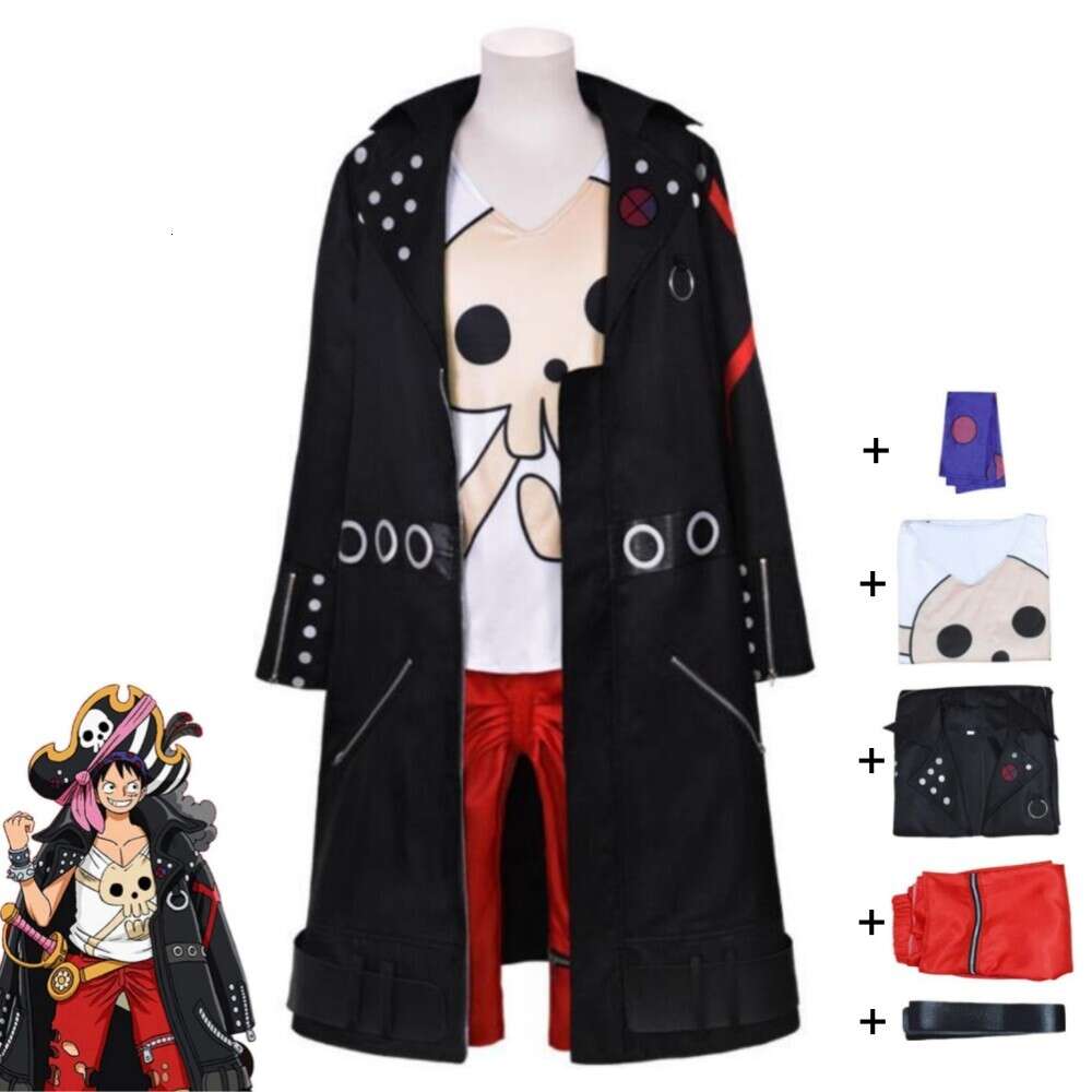 Cosplay Anime Monkey D. Luffy Cosplay Kostüm Film Roten Mantel T-shirt Hosen Erwachsene Frau Mann Outfit Owen Karneval Party Uniform anzug