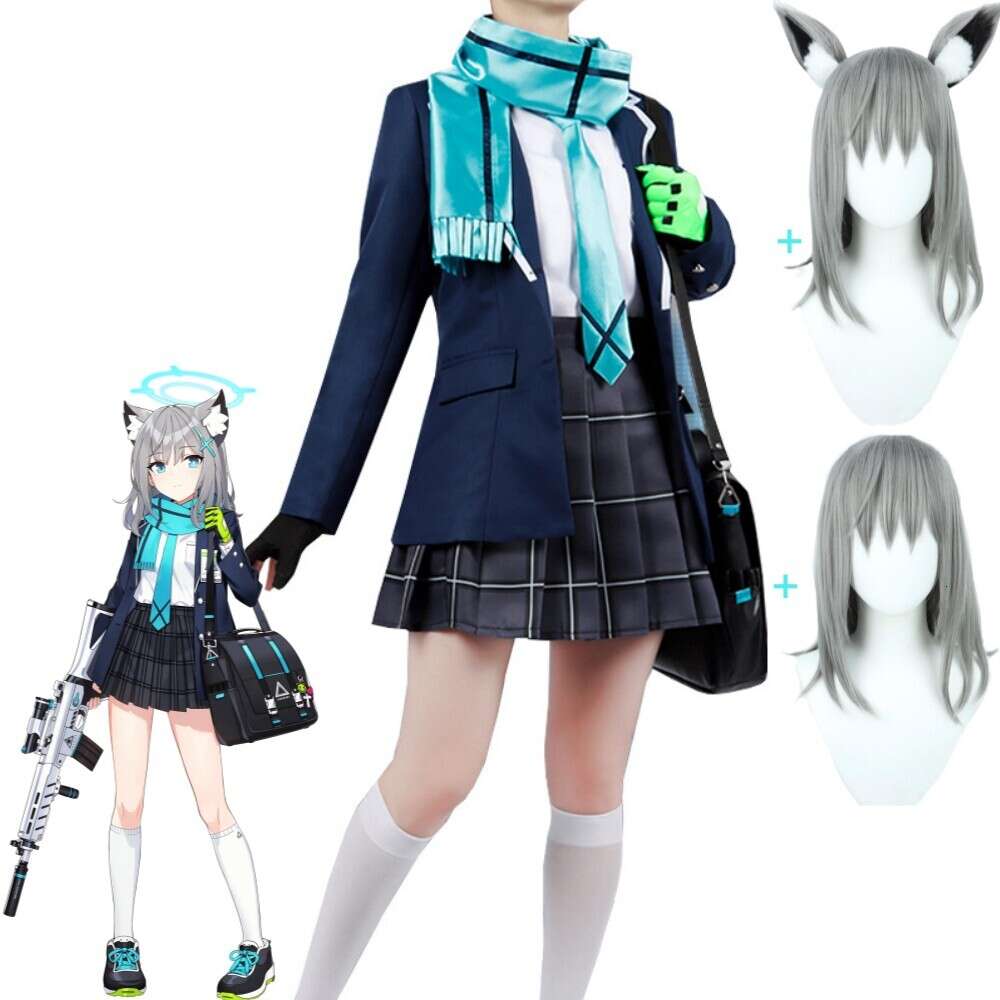 Cosplay Game Sunaookami Sunaokami Shiroko Blue Archive Project MX Cosplay Costume Wig Ears Anime Abydos High School JK Uniform Halloween