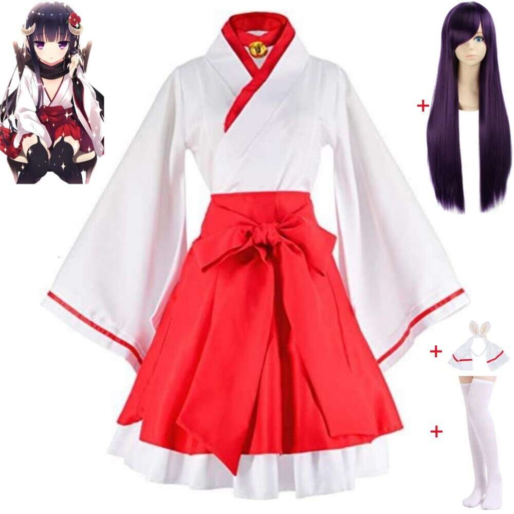 Cosplay anime inu x boku ss shirakiin riricho cosplay kostüm peruk beyaz kırmızı cadı lolita kimono elbise üniforma cadılar bayramı rol oyun elbise