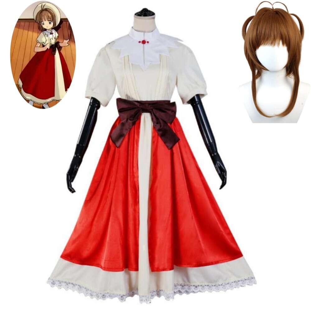 Cosplay anime cardcaptor sakura ccs cartão captor kinomoto cosplay traje peruca menina mágica avô s presente lolita vestido chapéu terno