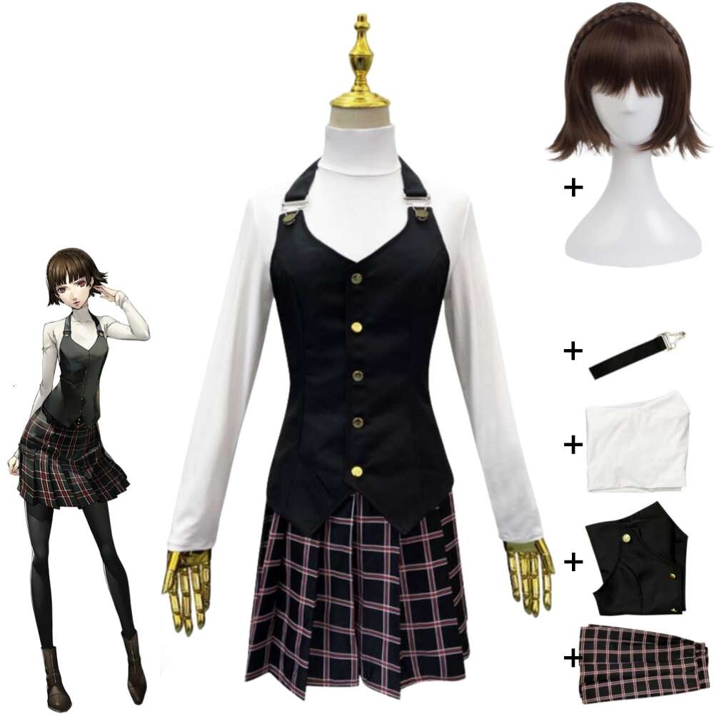 Cosplay anime oyunu persona p makoto niijima kraliçe cosplay kostüm peruk seksi kadın üniforma cadılar bayramı sahne performans takım elbise