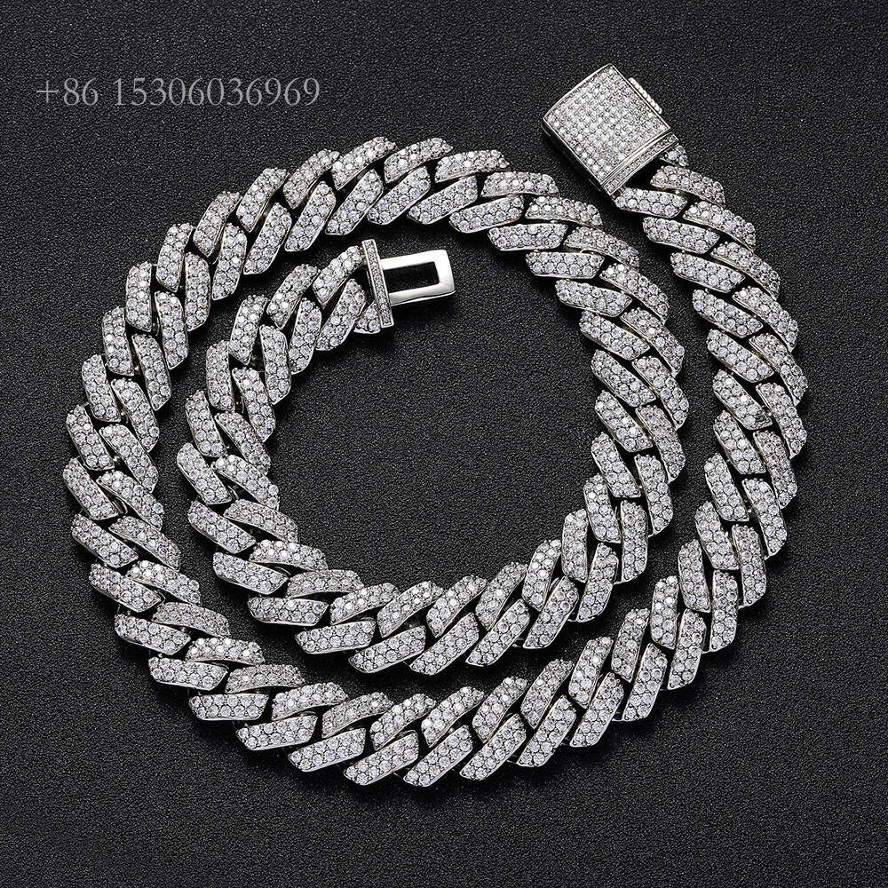 Hip-Hop Jewellery Fashion Accessories Necklaces 15Mm Sterling Sier Moissanite Cuban Necklace For Men