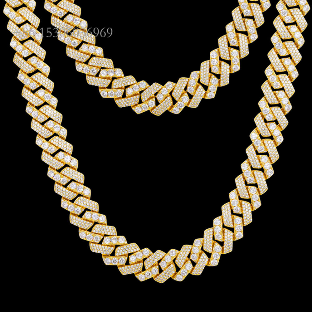 OEM/ODM Service Hip Hop Jewelry Custom 18mm Sier VVS Moissanite Diamond Iced Out Cuban Link Chain Necklace