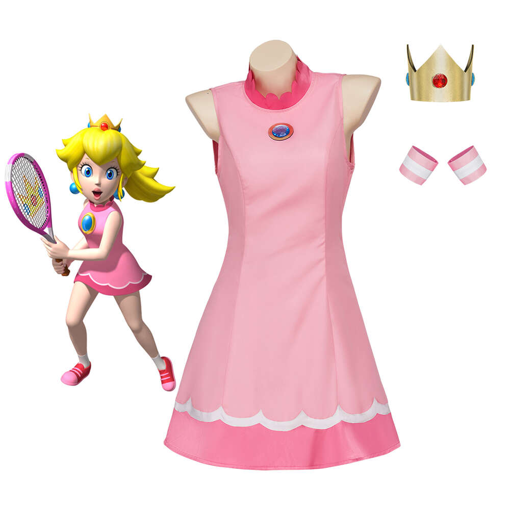 Peach Princess Cosplay Dress Pink Sleeveless Tennis Wear Game Cosplay Costume Women Girls Halloween Carnival Party Stage OutfitsCosplayCosplay