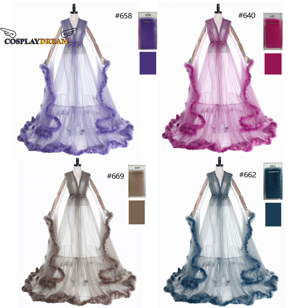 Cosplay Cosplay Mesh Sheer Long Kimono Robe Donne sexy Lingerie trasparente Accappatoio Camicia da notte Piuma Robe Plus Size Abito da notte in pellicciaCosplay