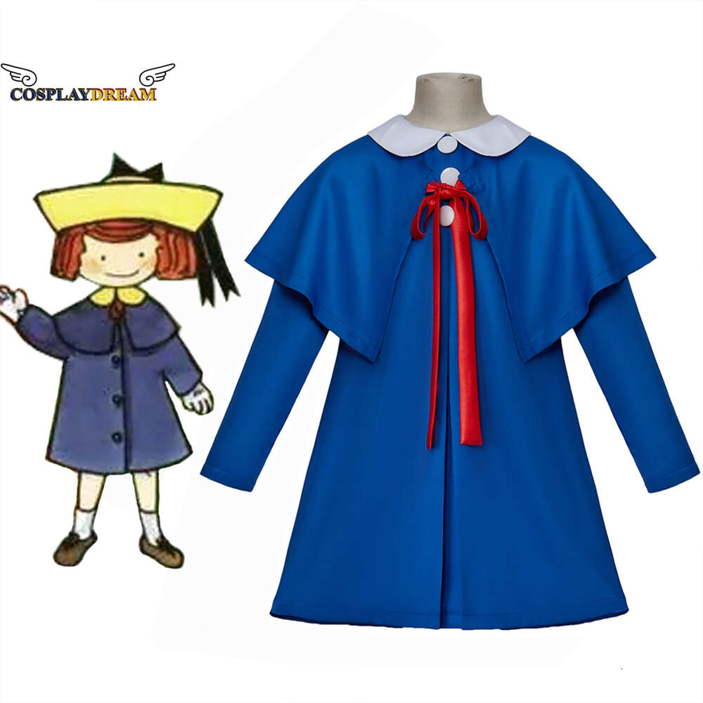 Madeline Cosplay Costume Dress with Cloak Girls Blue Turn-Down Collar Dress for Kids Wedding Evening Halloween Cosplay VestidoscosplayCosplay