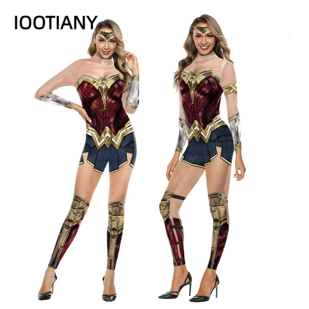 FASHION Wonder Girl Costume Bodysuit Anime Super Hero Printed Halloween Costumes for Women Zentai SuitAnime Costumes