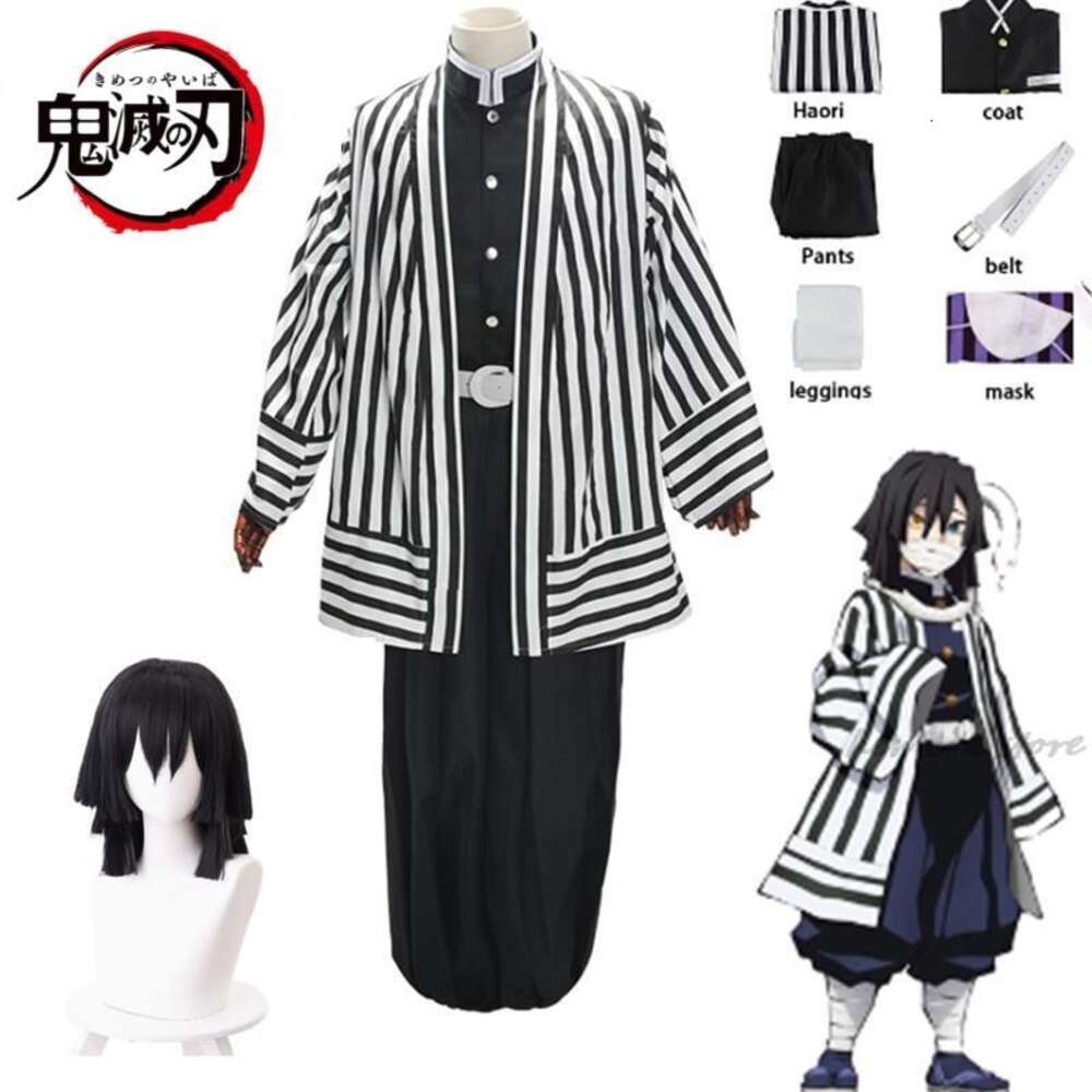 Cosplay anime demon slayer kimetsu não yaiba iguro obanai haori quimono peruca cosplay cobra branca adereços traje de halloween adulto crianças