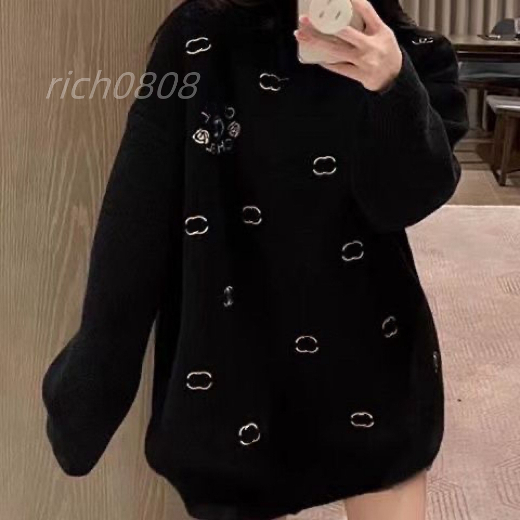 2023 Designer Strickpullover Mode Pullover Herbst/Winter Kleidung Damen Weiß Schwarz Lose Langarm