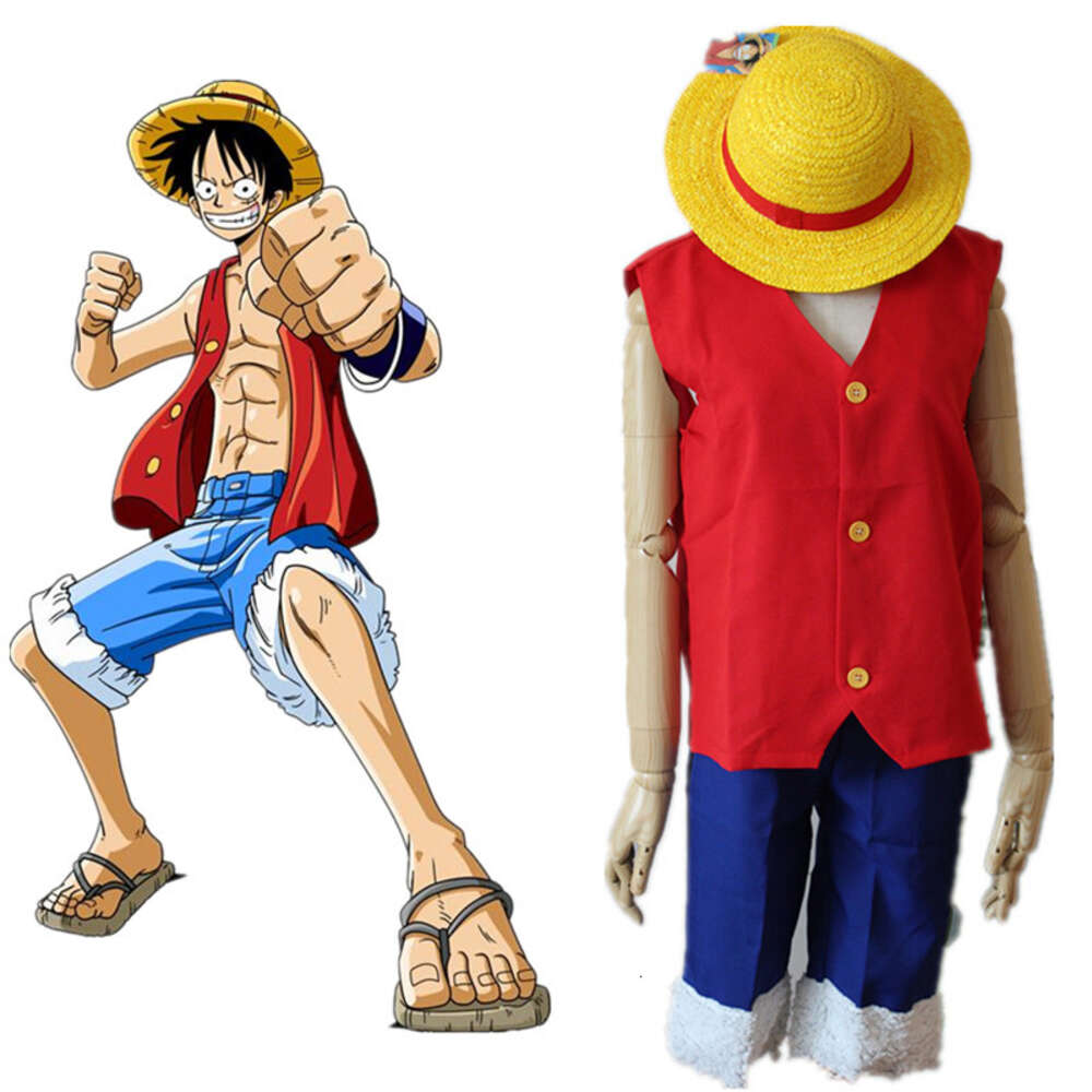 Cosplay Cosplay Anime Cosplay Monkey D. Ruffy 1. Kostüm Komplettset Uniformen Erwachsene Halloween Party Wear (Oberteile Shorts Hut)cosplaycosplay