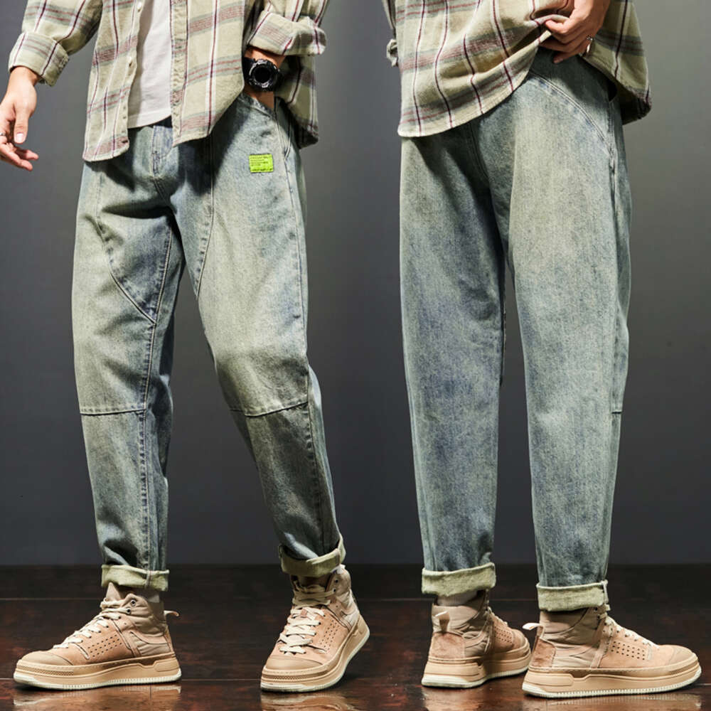 Jeans da uomo vestibilità ampia retrò blu scuro autunno e inverno pantaloni in denim a gamba larga S abbigliamento pantaloni larghi