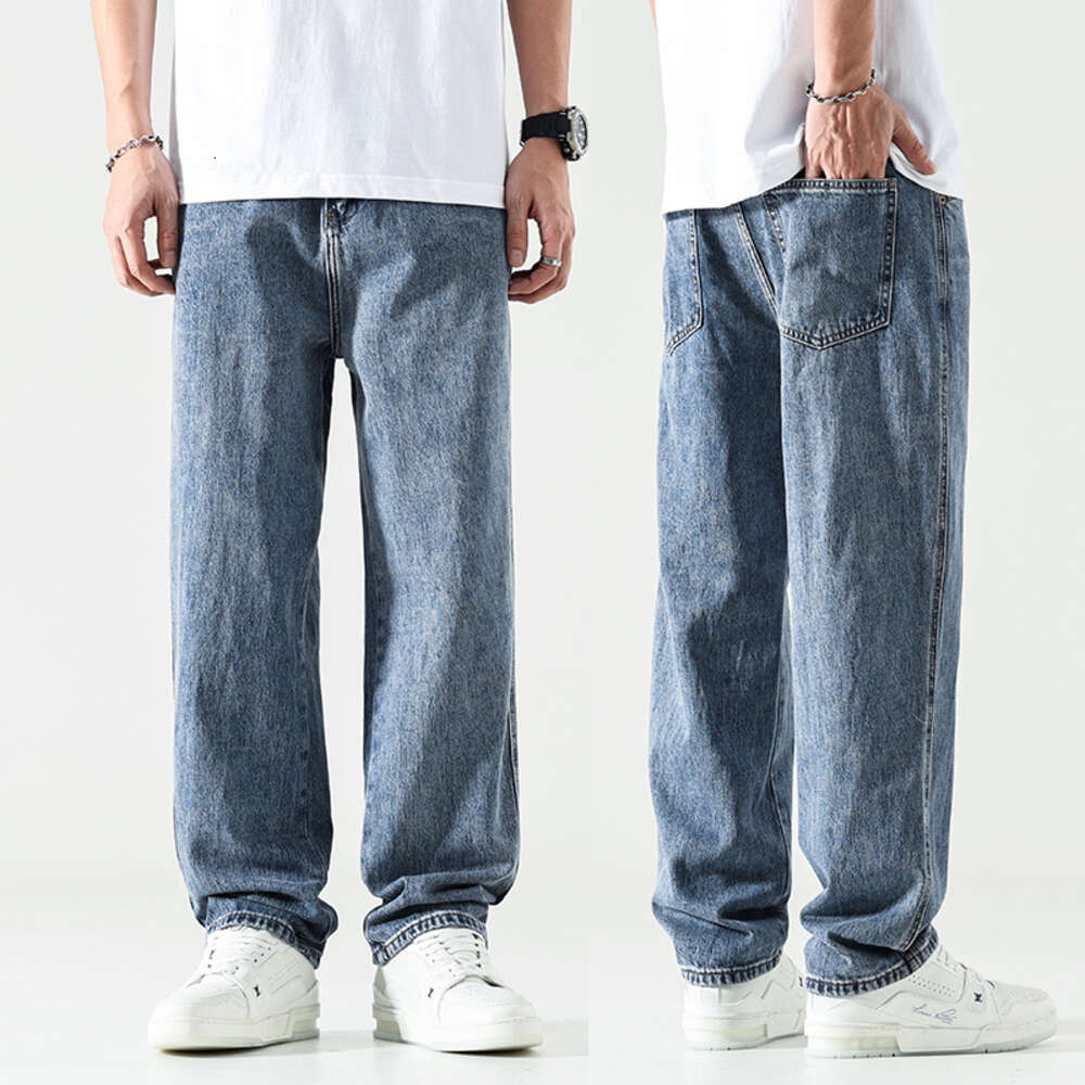 Baggy Pants Wide Leg Light Blue Straight Cut Loose Fit Men S Clothing Oversize Kpop Jeans Quality New