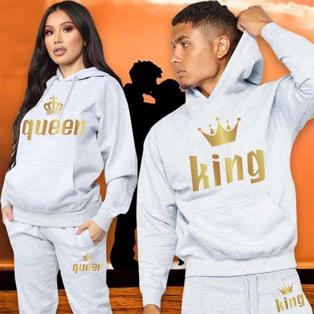 Men Sweater Sports Print Loose Sweatshirt Hoodies Sets Polar Fleece Couple Suit Women Casual Two Piece Set