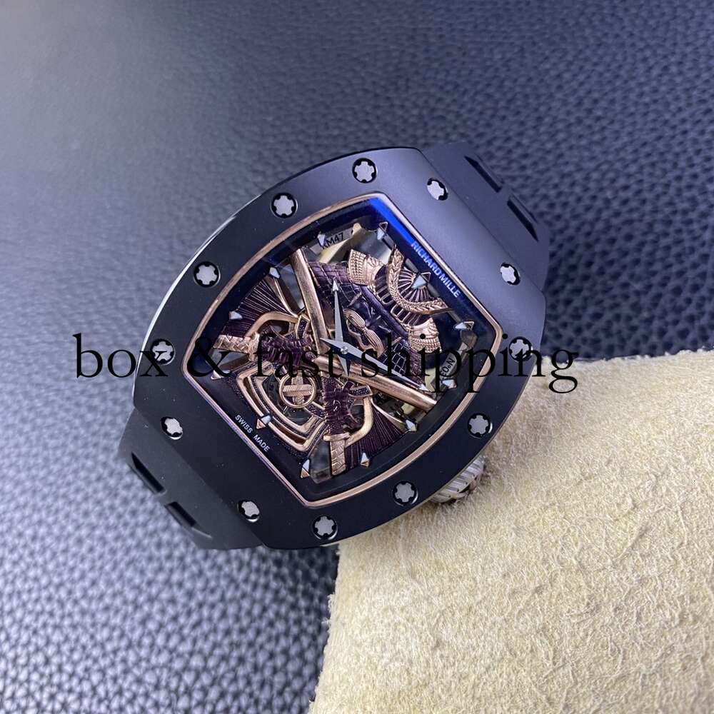 Designer Luxury watch rm47 SUPERCLONE Active tourbillon ceramic Hollow Out Automatic Men's Mechanical Watch BBR YS RM047 Black Knight 500 montres de luxe