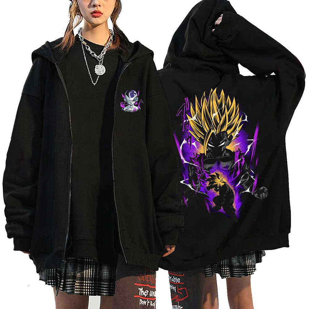 Anime Print Zip Up Jackets Fleece Zipper Sweatshirts Hip Hop Streetwear Men S Hoodies Oversized Casual Hooded Cardigan Coats