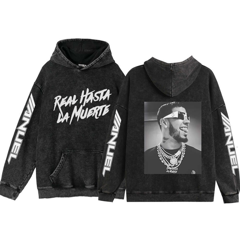 Anuel AA Hoodies Punk Rapper Real Hasta La Muerte Vintage Hoodie Cotton Washed Streetwear Sweatshirts Long Sleeve Pullover