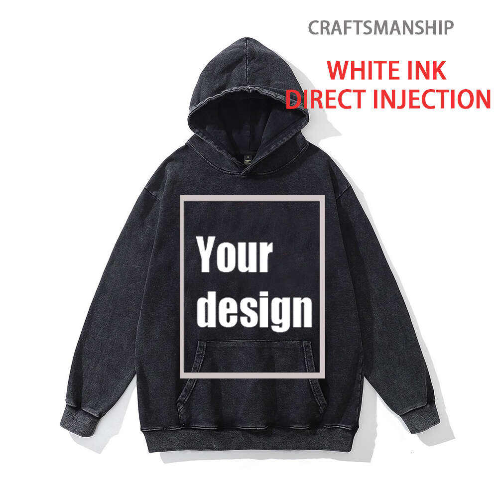 Pattern Customization White Ink Direct Injection Print Vintage Hoodies Men Women Long Sleeve Sweatshirts Casual Tops