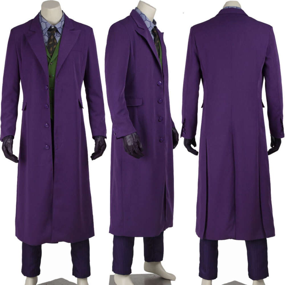 Cosplay Film Kara Şövalye Cosplay Costume Kötü adam Joker Suit Cadılar Bayramı Karnavalı Palyaço Kıyafet Mor Jacker ile Tam Setler