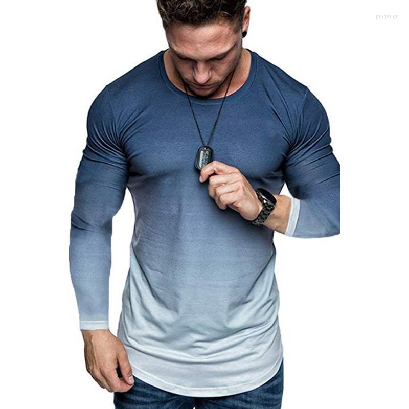 T Men's Shirts T-Shirts Gradient Colour 3D Printed Quick Dry Compression Long Sleeve Shirt Fitness Tight Tee Tops For Male - ight ee ops