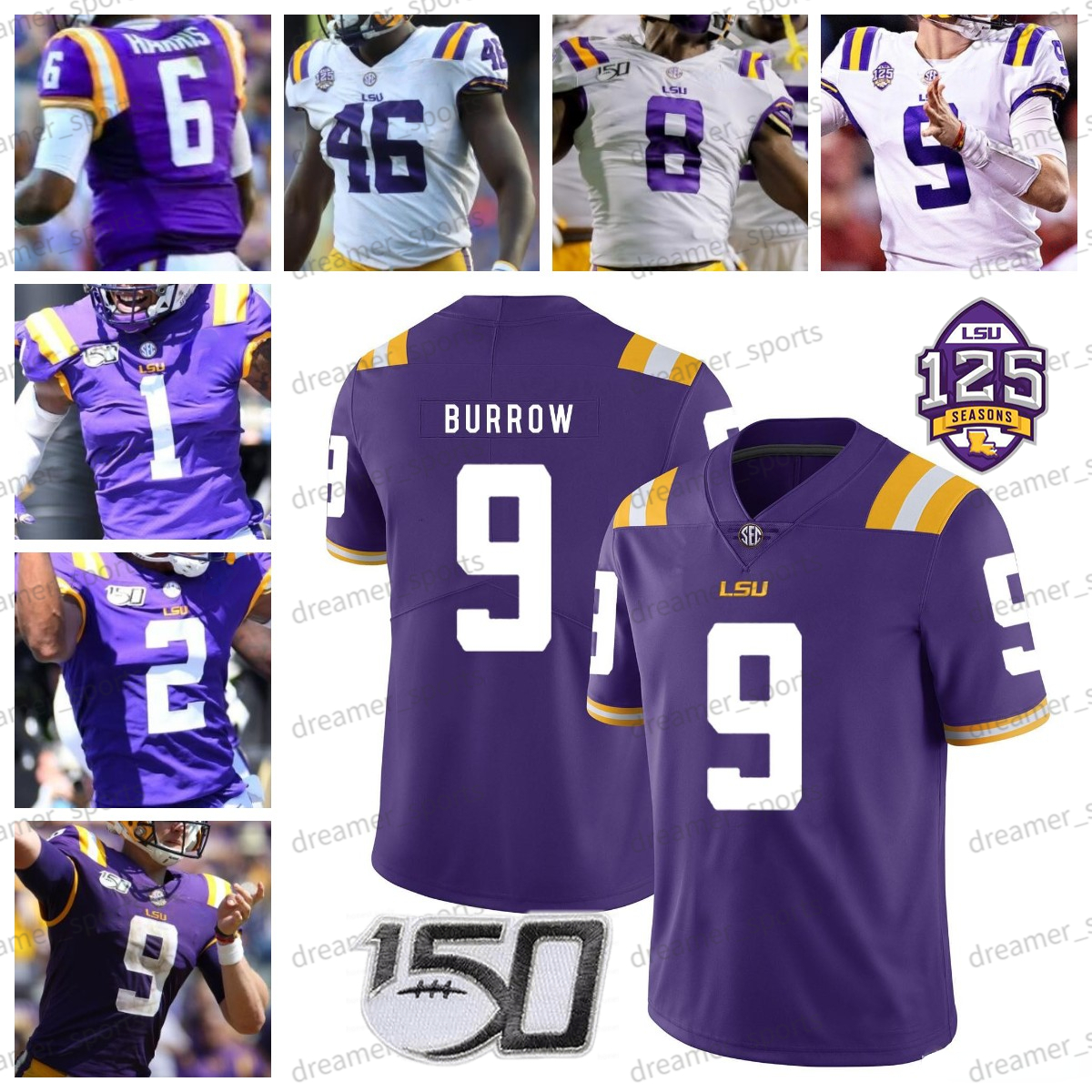 Benutzerdefiniertes Burrow-Fußballtrikot Odell Beckham Jr. LSU Tigers Justin Jefferson Chase Delpit Fournette Peterson Mathieu White College-Trikots Männer Frauen Kinder