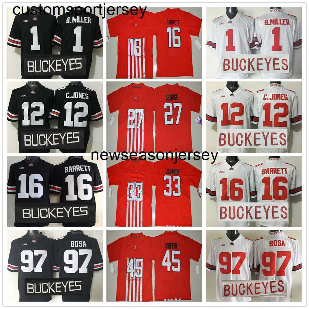 Maglia da football NCAA Ohio State Buckeyes College Braxton Miller Cardale Jones Ezekiel Elliott J.T Barrett Joey Bosa Pete Johnson Eddie