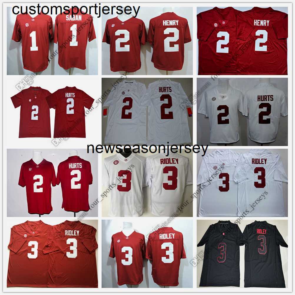 NCAA Alabama Crimson Tide Football Jerseys 2 Hurts 1 Saban Henry 3 Ridley S-XXXL