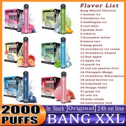 Bang XXL 2000 Puffs Cihaz Tek Kullanımlık Elektronik Sigara Vape Kalem 800mAh Pil 2% 5% 6% 20mg 50mg 60mg Pods Önceden Doldurulmuş Buhar Kiti