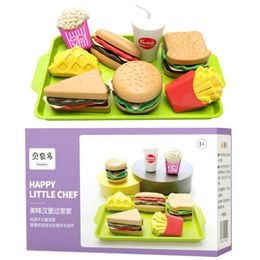 Children Hamburger Toys Set Play Kitchen House Mini Artificial Food Fries Plastic Models Pretend Playset Kids Educational Toys Kit Gifts 1278