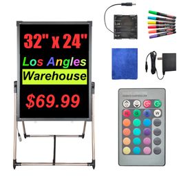 LED Drawing Chalk Board Lights: Large Double Sided Blackboard with Lights - 32"x24" Message Chalkboard Display with 16 Light Colors 4 Flashing Mode Crestech168