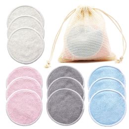 Reusable Bamboo Makeup Remover Pads 12pcs Washable Rounds Facial Cotton Make Up Removal Cleansing Tools