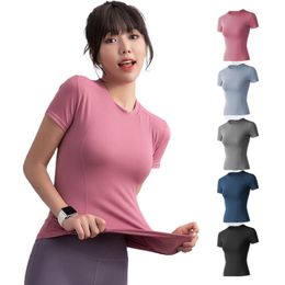 LU-20スポーツシャツの女性夏の薄いインターネットセレブリティタイトなスリミング外側のウェア半袖Tシャツヨガの服を走らせるジム